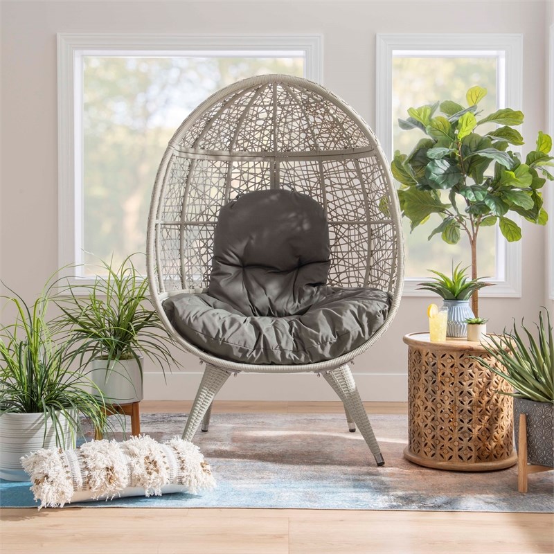 Linon Cloyd Metal Indoor Outdoor Round Chair in Gray