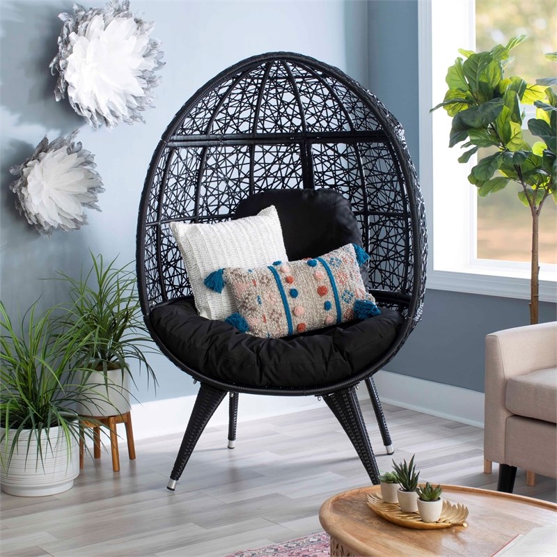 Linon Cloyd Metal Indoor Outdoor Round Chair in Black
