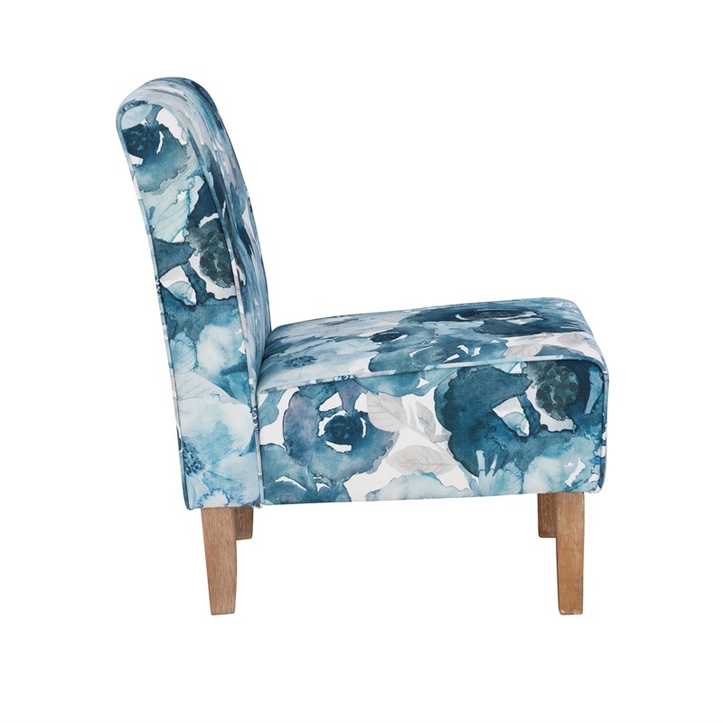 Linon Coco Wood Accent Floral Chair in Brown and Blue