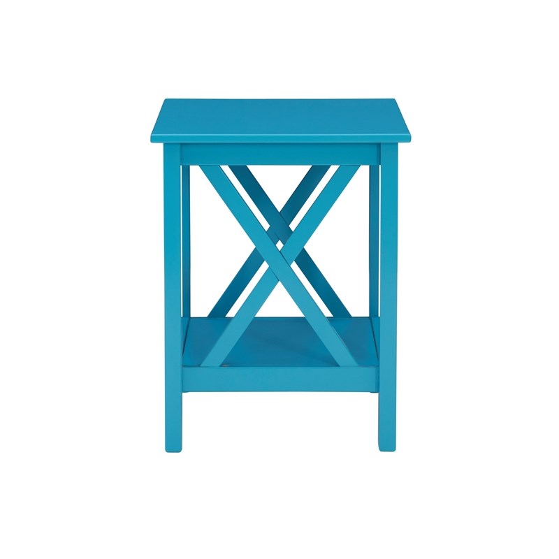 Linon Dalton Wood Accent End Table in Teal Blue