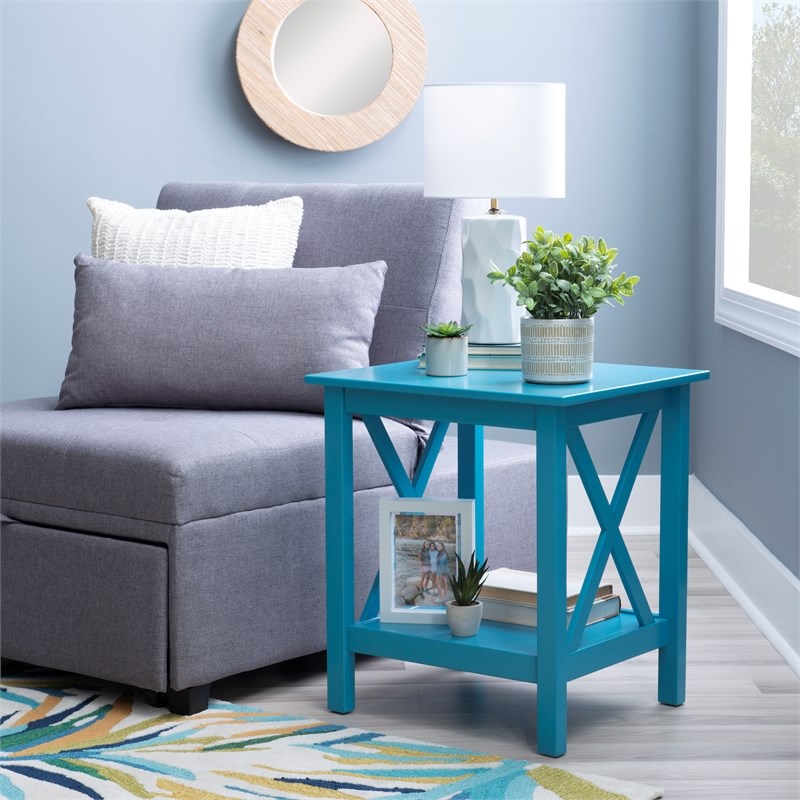 Linon Dalton Wood Accent End Table in Teal Blue