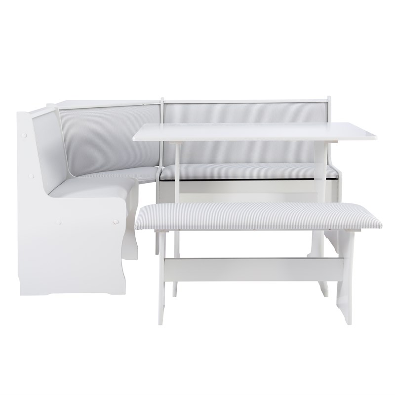 Linon Sanford Wood Storage Nook Dining Set in White and Gray