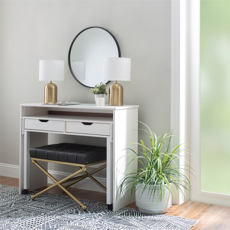 Linon Callie Extendable Wood Console Desk in White