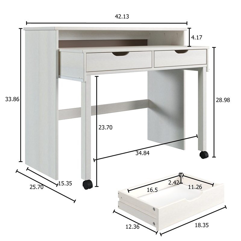 Linon Callie Extendable Wood Console Desk in White