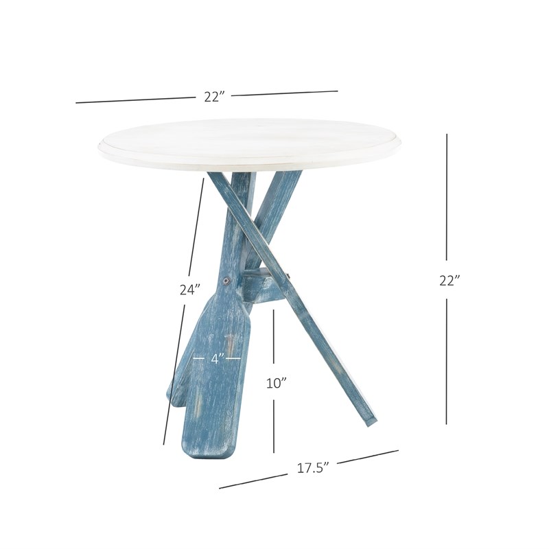 Linon Opal Wood Coastal Oar Side Accent Table in Blue