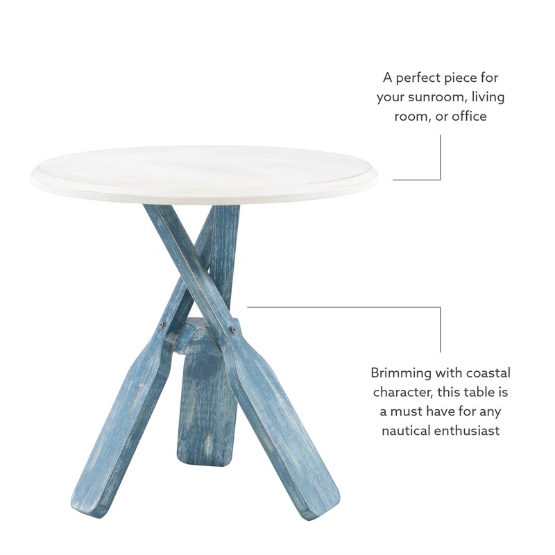 Linon Opal Wood Coastal Oar Side Accent Table in Blue