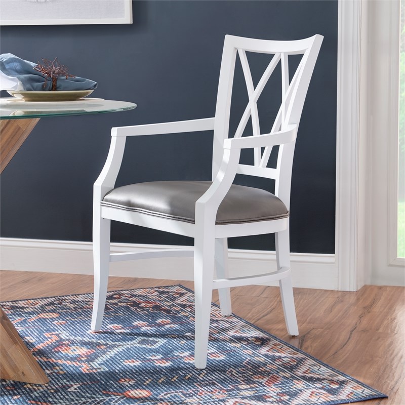 Linon Ainsley Wood Dining Arm Chair in White