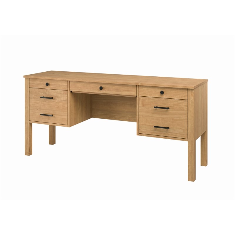 Linon Cody Wood Desk with Two File Cabinets in Natural