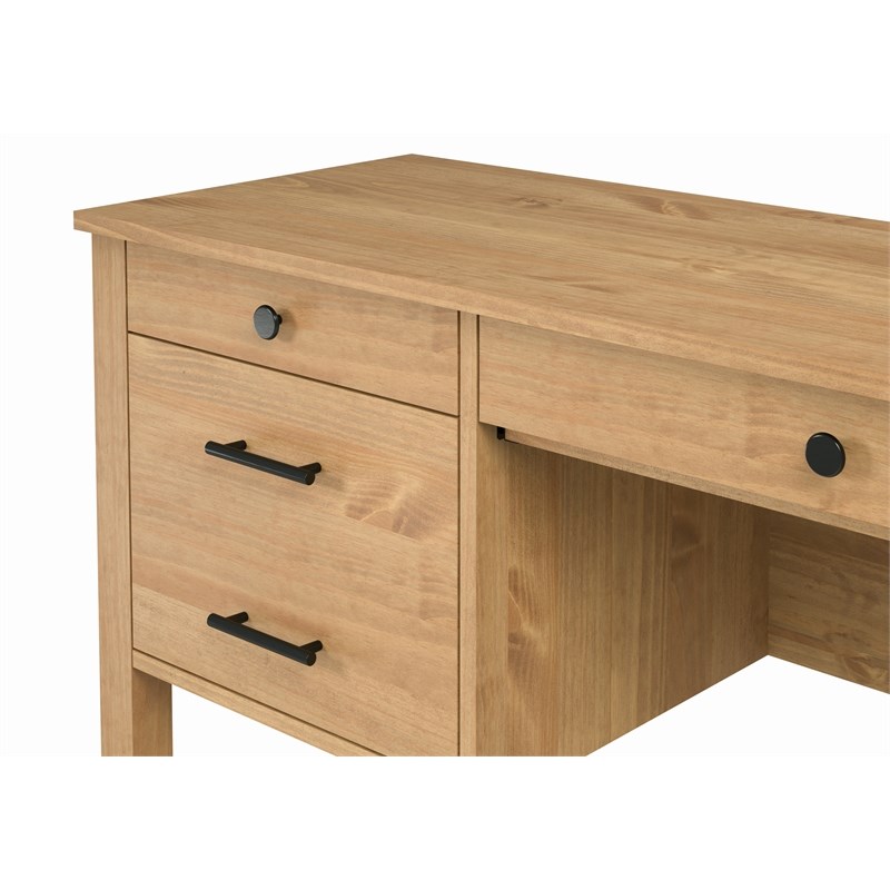 Linon Cody Wood Desk with Two File Cabinets in Natural