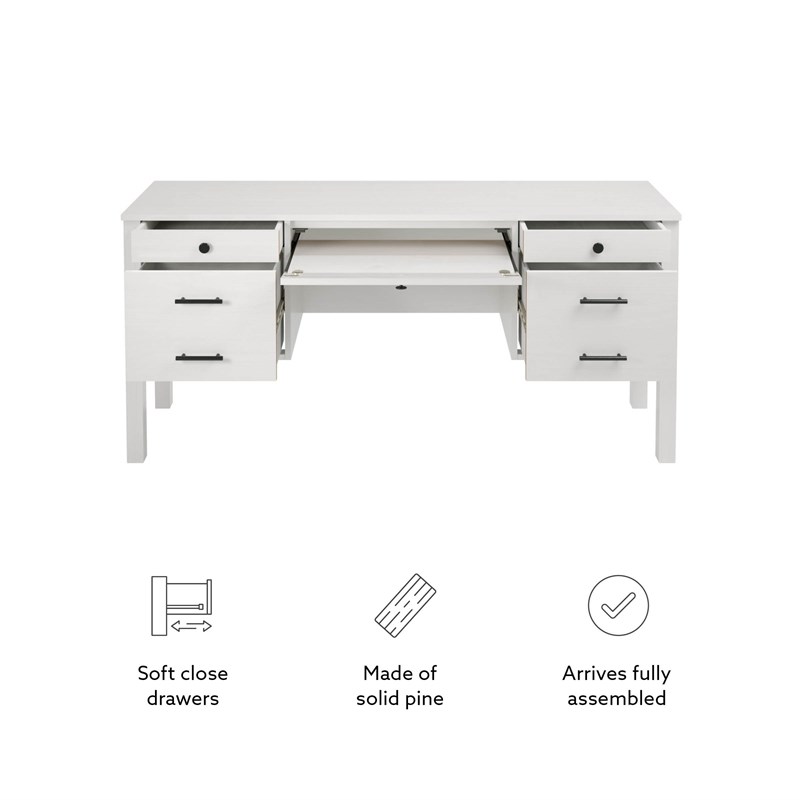 Linon Cody Wood Desk with Two File Cabinets in Whitewash