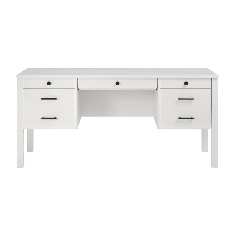 Linon Cody Wood Desk with Two File Cabinets in Whitewash