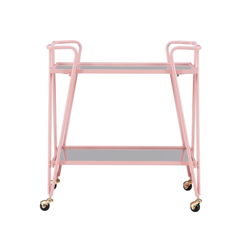 Linon Mia Metal and Mirorred Mid Century Bar Cart in Pink