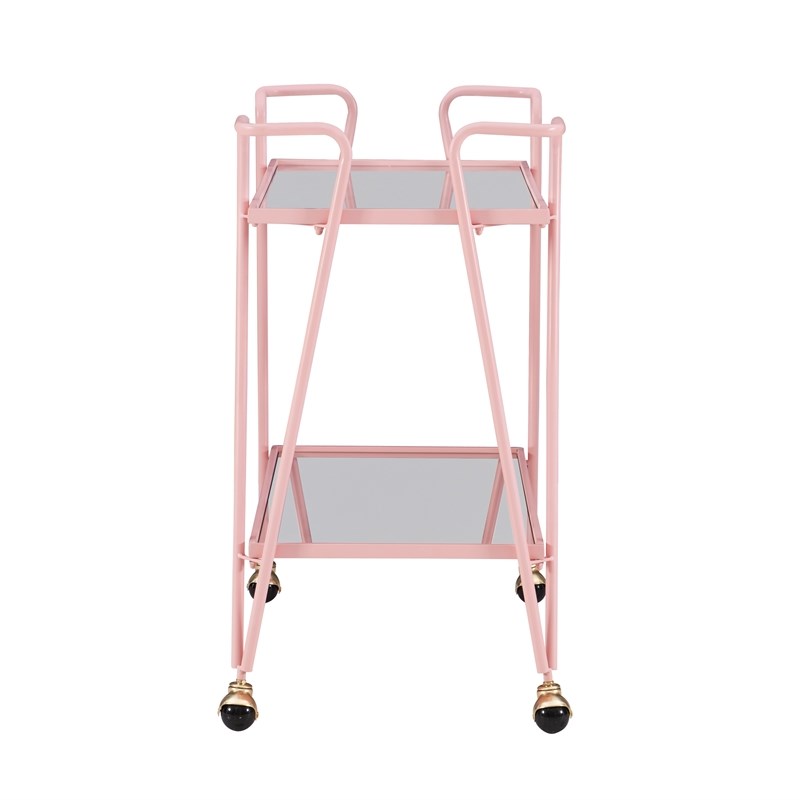 Linon Mia Metal and Mirorred Mid Century Bar Cart in Pink