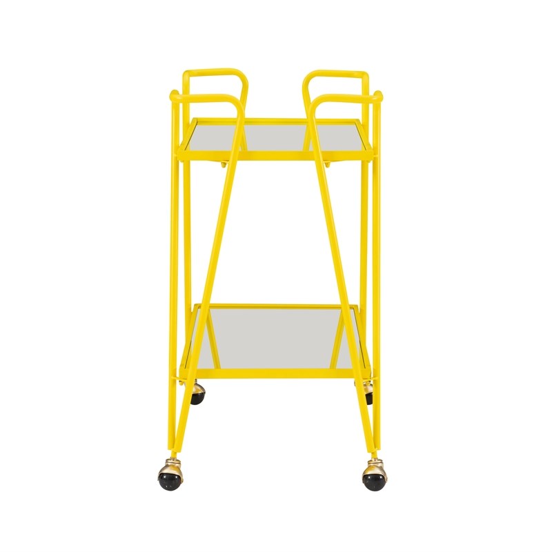 Linon Mia Metal and Mirorred Mid Century Bar Cart in Yellow
