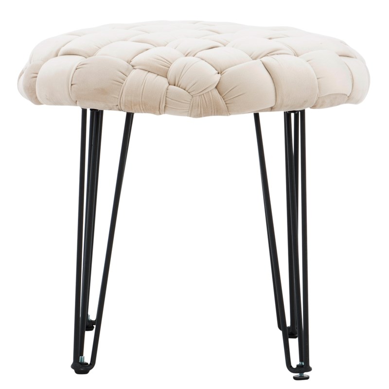 Linon Henson Wood Upholstered Round Stool in Black and Cream