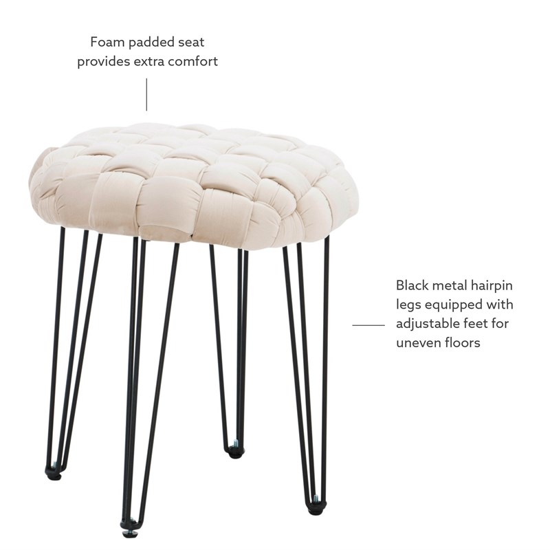 Linon Henson Wood Upholstered Round Stool in Black and Cream