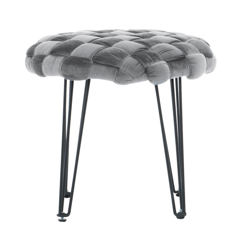 Linon Henson Wood Upholstered Round Stool in Black and Gray