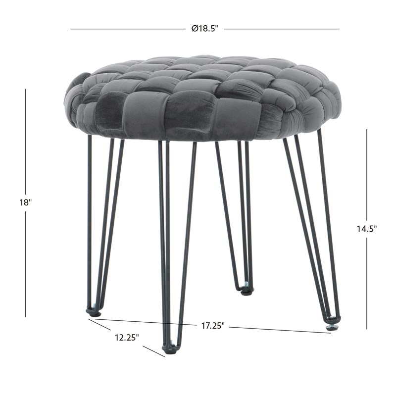 Linon Henson Wood Upholstered Round Stool in Black and Gray