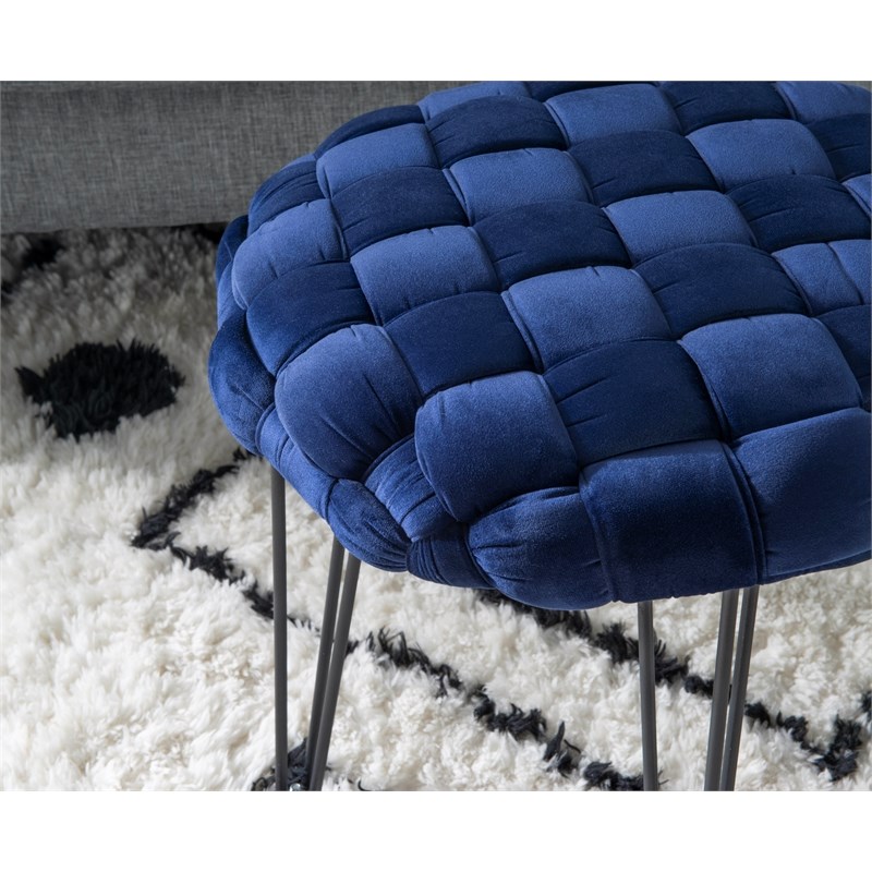 Linon Henson Wood Upholstered Round Stool in Black and Navy Blue