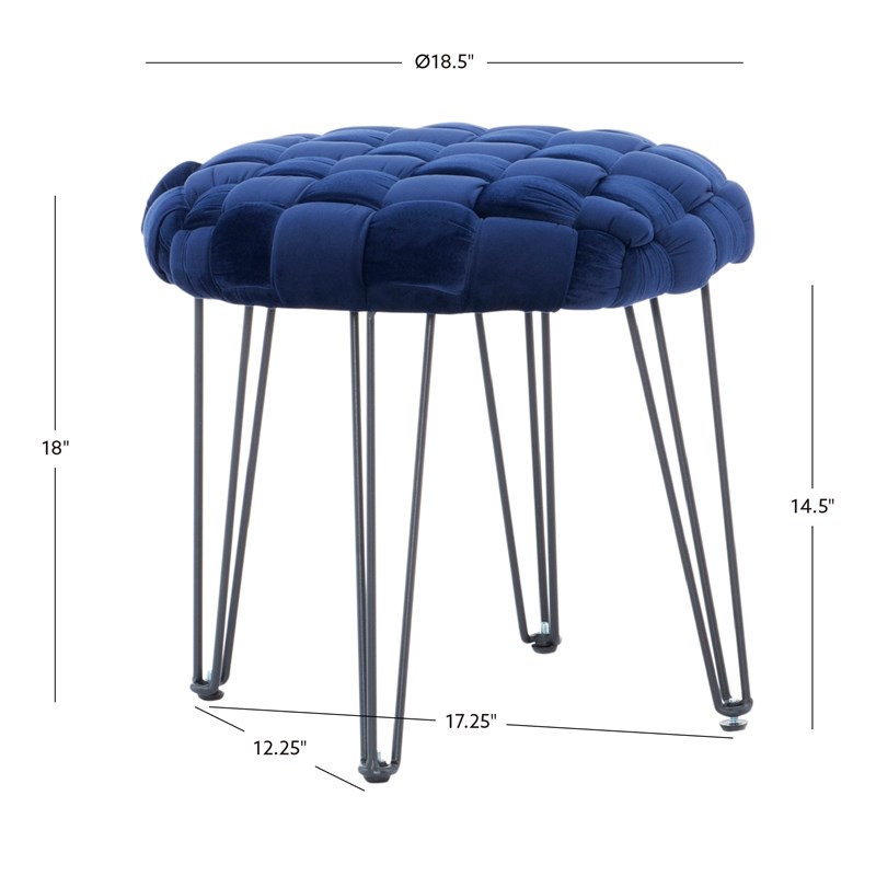 Linon Henson Wood Upholstered Round Stool in Black and Navy Blue