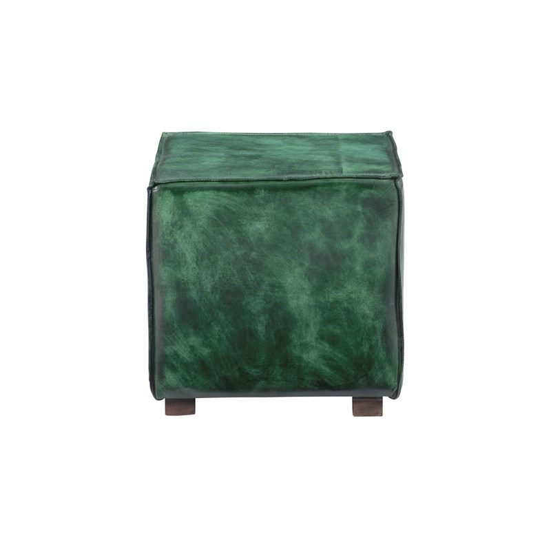 Linon Merit Leather and Wood Ottoman in Green