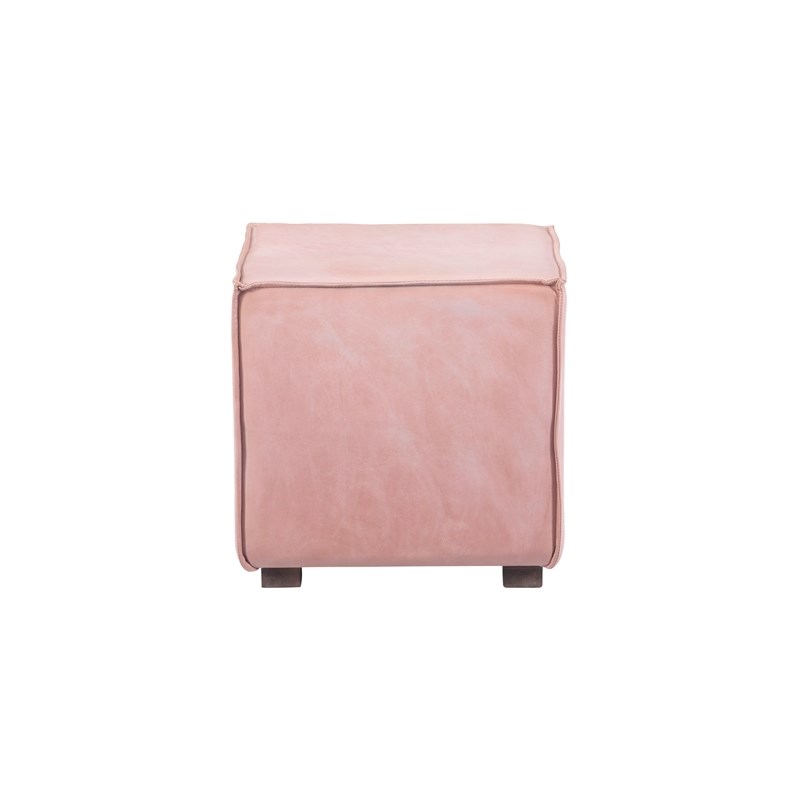 Linon Merit Leather and Wood Ottoman in Pink