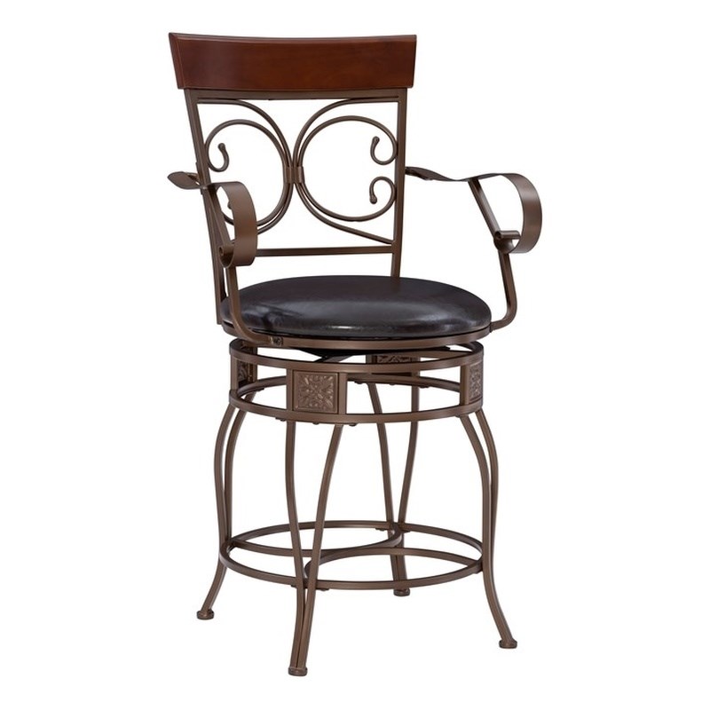 Linon Bryson Big And Tall Metal Arm Counter Stool in Bronze
