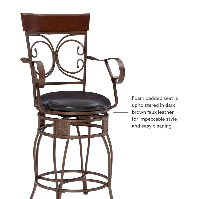 Linon Bryson Big And Tall Metal Arm Counter Stool in Bronze