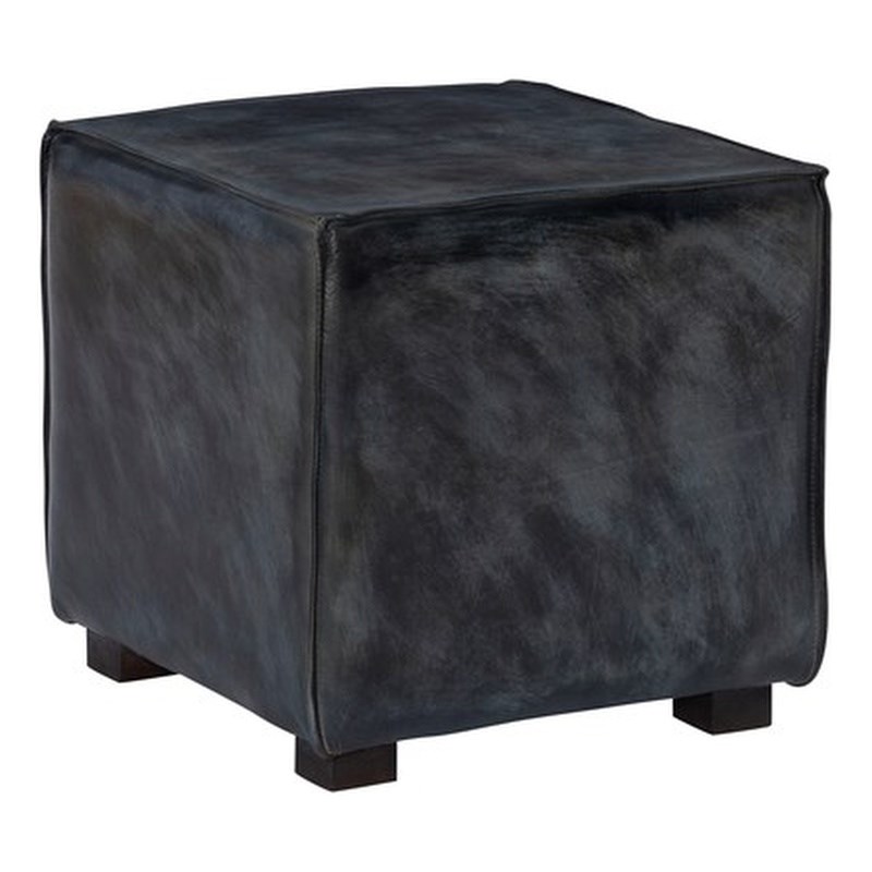 Linon Merit Leather Upholstered Ottoman in Gray