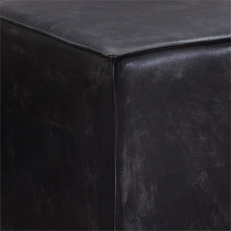 Linon Merit Leather Upholstered Ottoman in Black