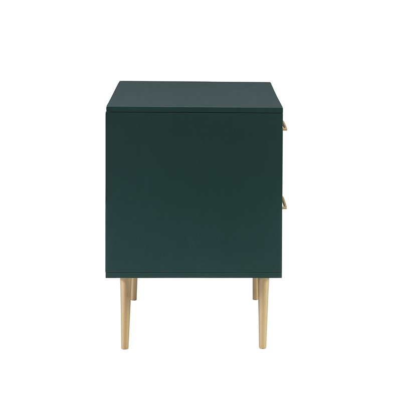 Linon Dylan Two Drawer Wood Nightstand in Dark Green