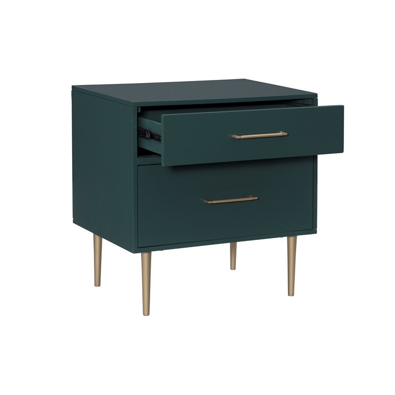 Linon Dylan Two Drawer Wood Nightstand in Dark Green