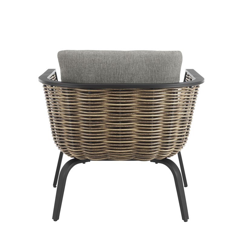 Linon Hayes Aluminum and Wicker Set of Two Outdoor Chairs in Black and Natural