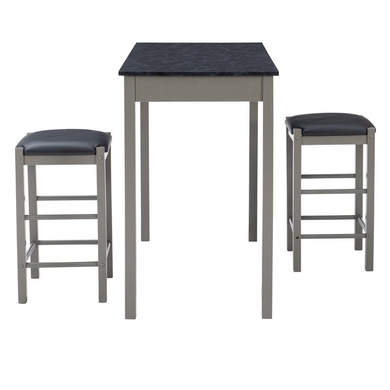 Linon Tifton Wood Faux Marble Dining Tavern Set in Gray
