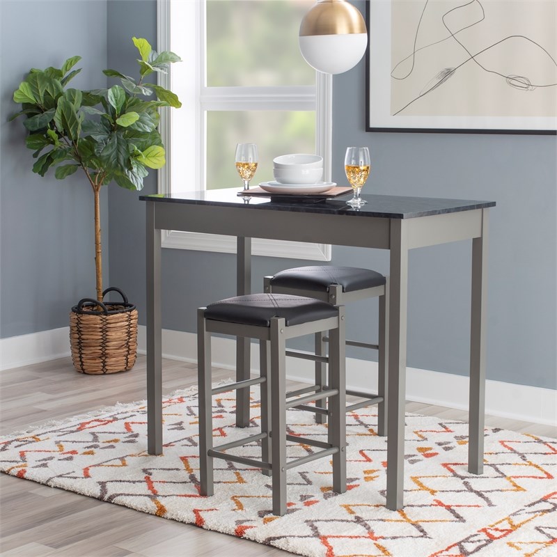 Linon Tifton Wood Faux Marble Dining Tavern Set in Gray