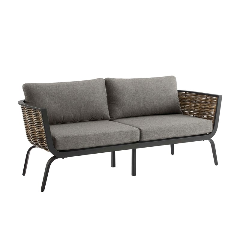 Linon Hayes Aluminum and Wicker Four Piece Outdoor Set in Black and Natural