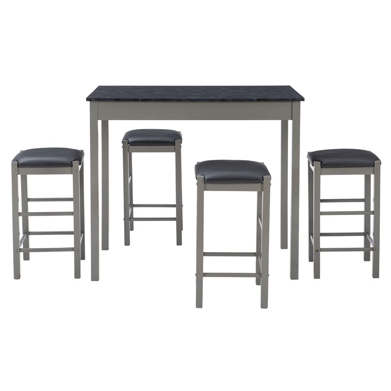 Linon Tifton Five Piece Wood and Faux Marble Tavern Set in Gray