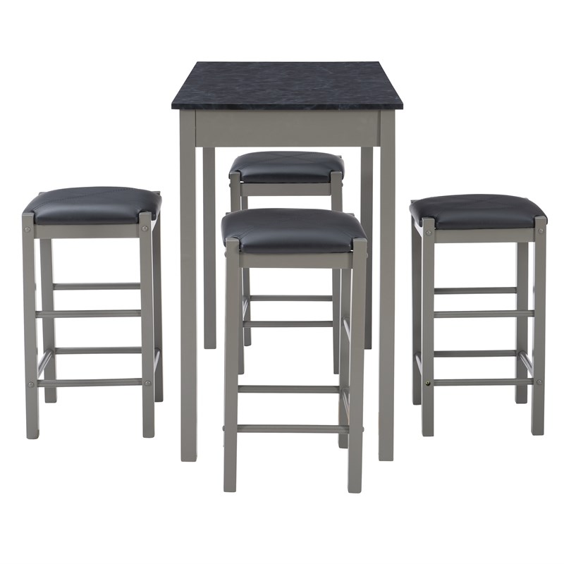 Linon Tifton Five Piece Wood and Faux Marble Tavern Set in Gray