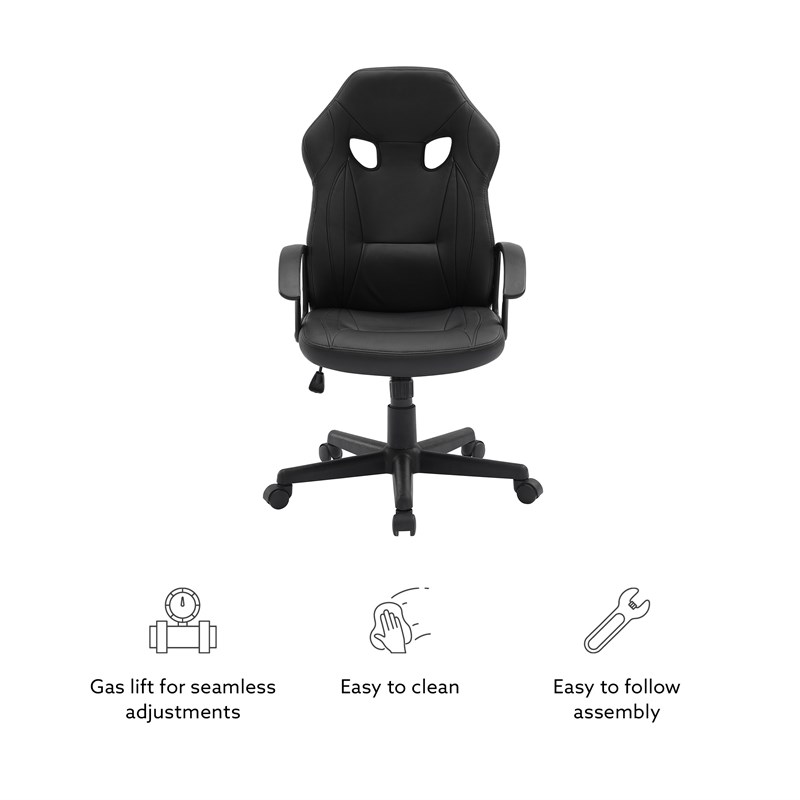 Linon Grayson Wood Upholstered Gaming Office Chair in Black