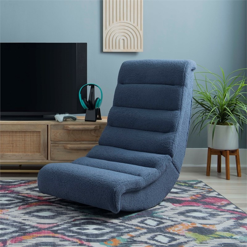 Linon Grayson Wood Sherpa Upholstered Game Rocking Chair in Blue