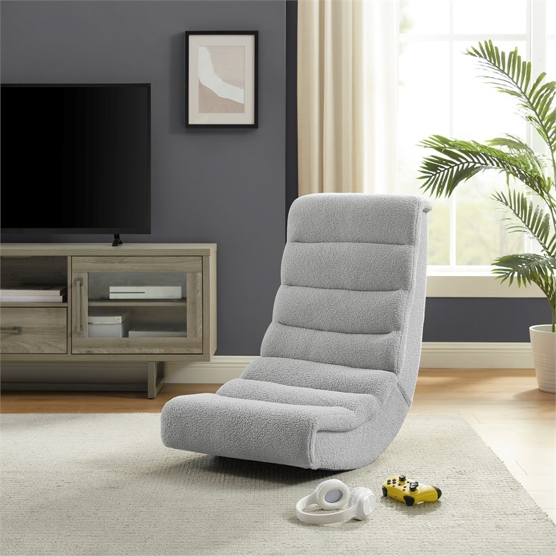 Linon Grayson Wood Sherpa Upholstered Game Rocking Chair in Gray
