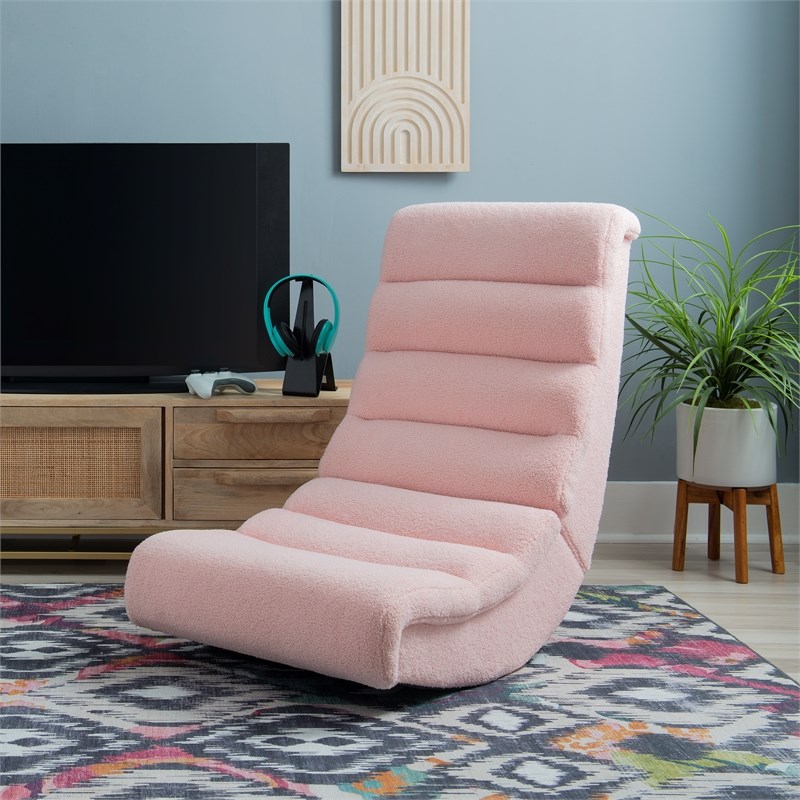 Linon Grayson Wood Sherpa Upholstered Game Rocking Chair in Pink