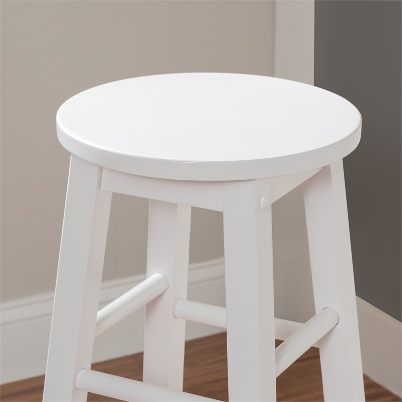 Linon Sims Wood Round Bar Stool in White Homesquare