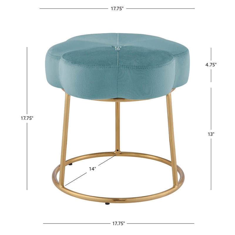 Linon Siena Metal Upholstered Stool Ottoman in Teal Blue