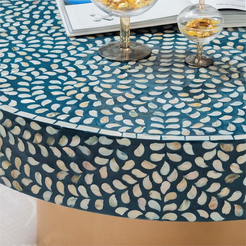 Linon Peyton Wood Capiz Coffee Table in Teal Blue