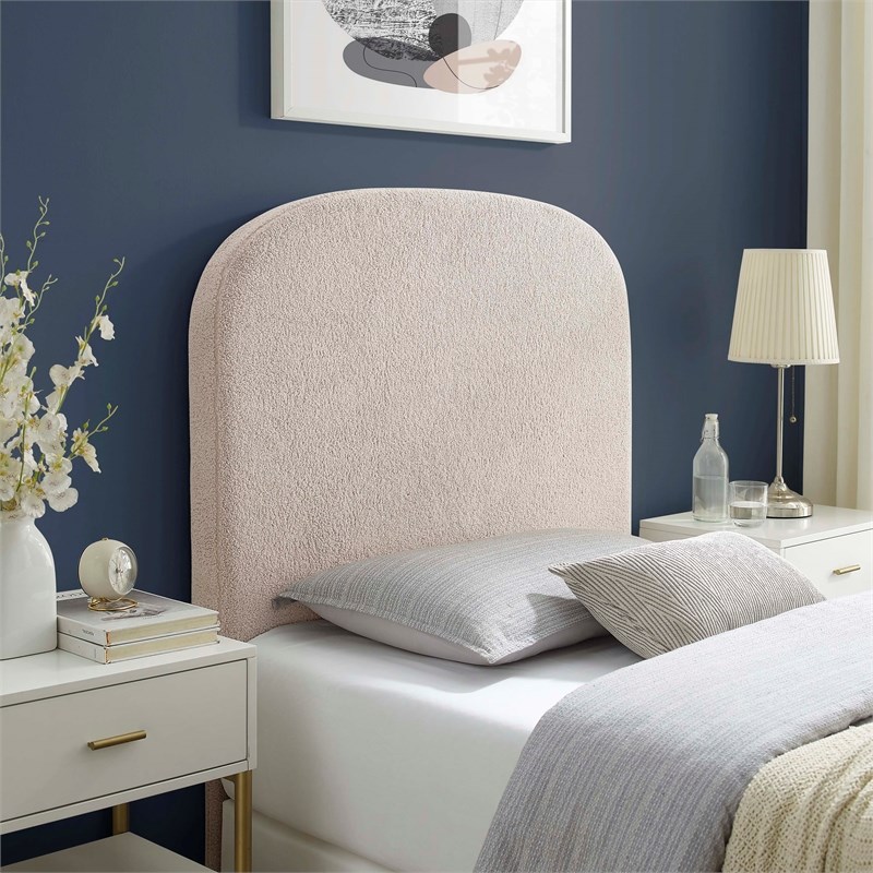 Linon Tristan Twin Sherpa Upholstered Rounded Headboard in Off White