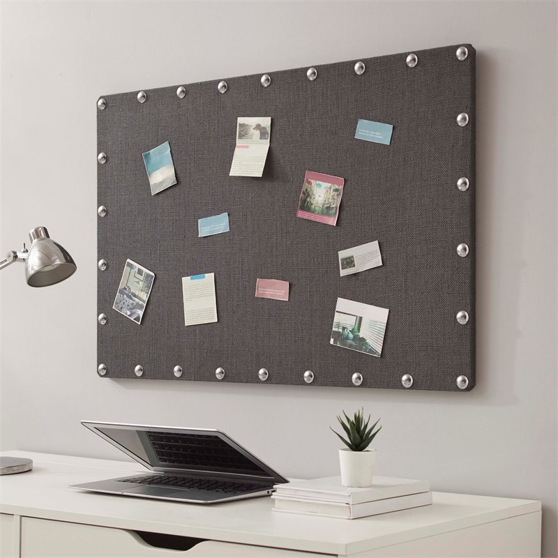 Linon Burlap Office Bulletin Board in Dark Gray