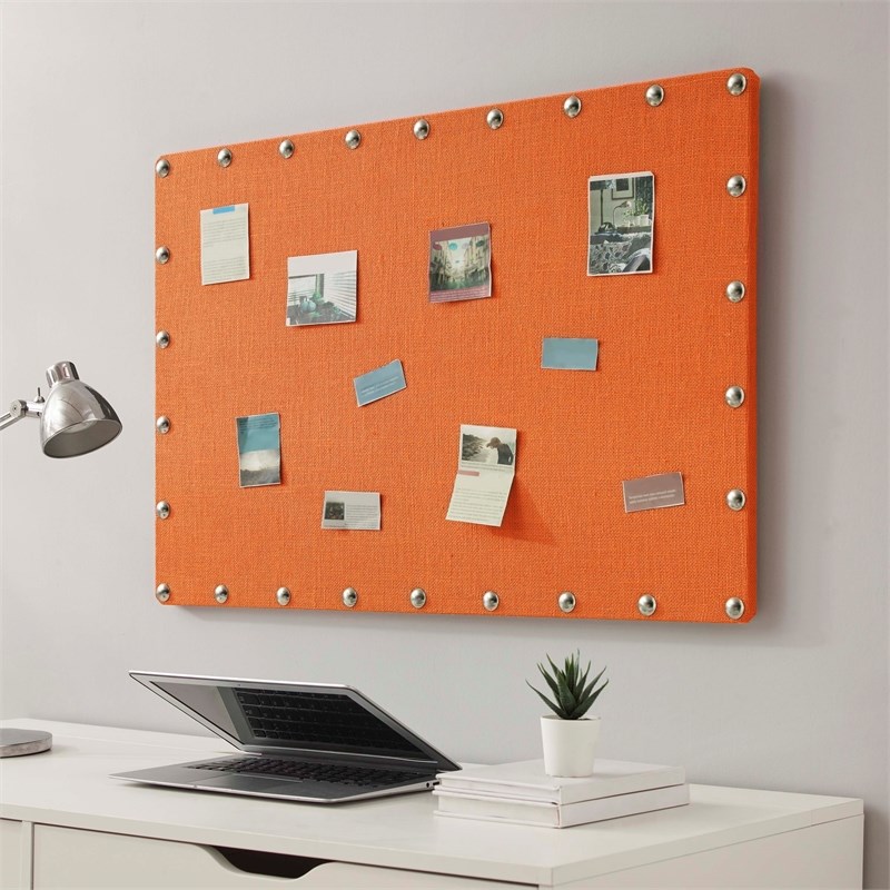 Linon Burlap Office Bulletin Board in Orange