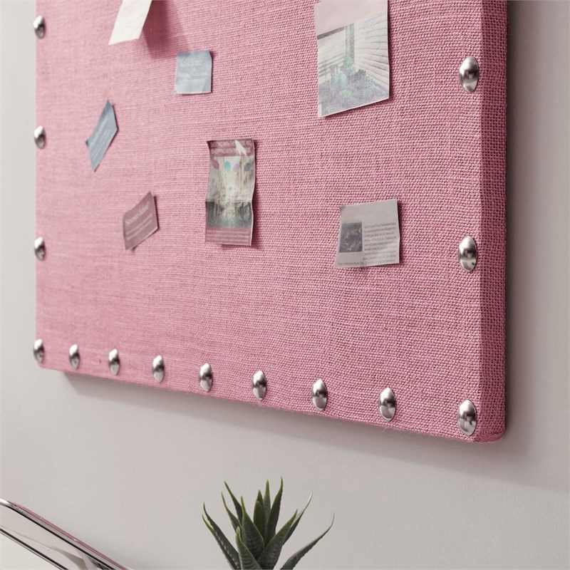 Linon Burlap Office Bulletin Board in Pink