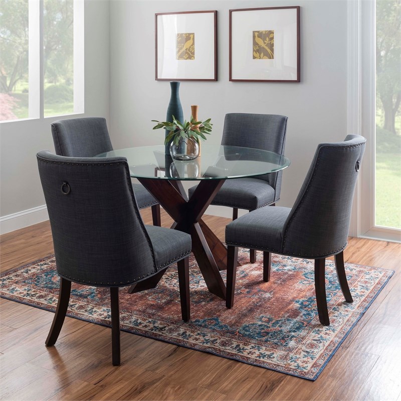 Linon Hale Wood and Glass Five Piece Dining Set in Espresso and Gray